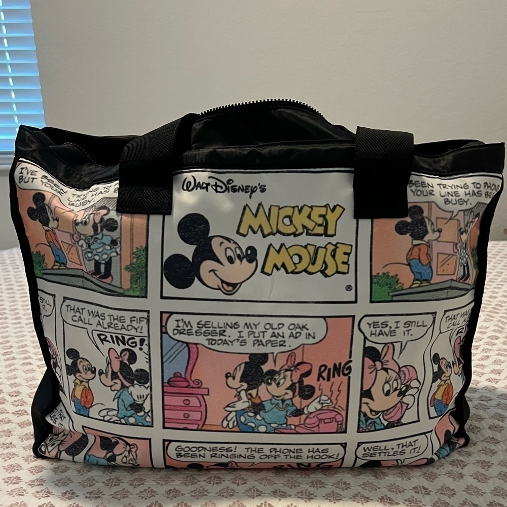 Disney Mickey Minnie Mouse Comic Strip Zipper Tote Travel Overnight Large Bag - Picture 9 of 17